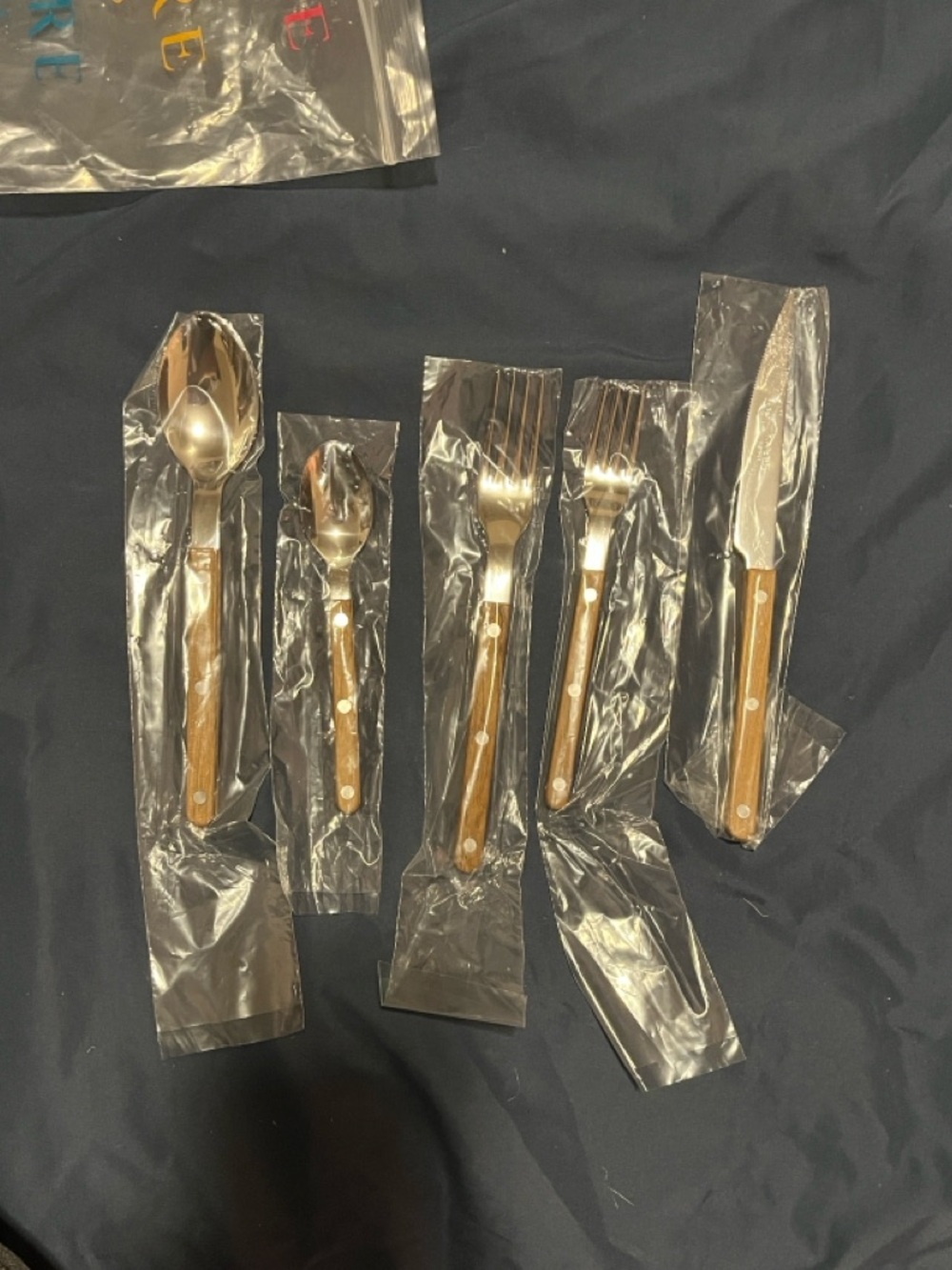 Serena & Lily Wood-Handle Flatware in Brown and Silver 10 pieces 2 settings - Picture 4 of 5